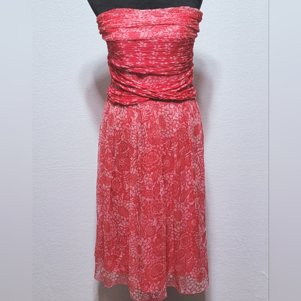 WD•NY Red/Pink 100%Silk Strapless Dress w/ Irridescent Sequins‎ SIZE 16. #684